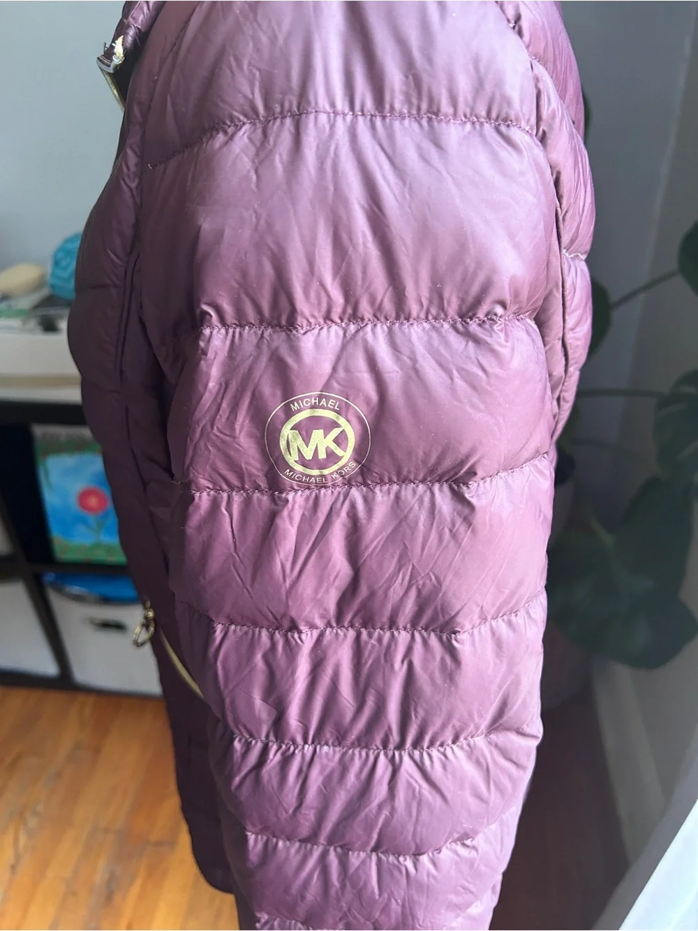 Michael Kors Plum Quilted Packable Jacket with Gold Hardware
